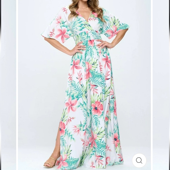 Plus Size Surplice Neck Smocked Waist Maxi Dress main image 0